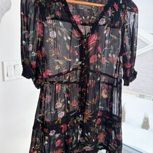 Anthropologie Floral Sheer Black Dress